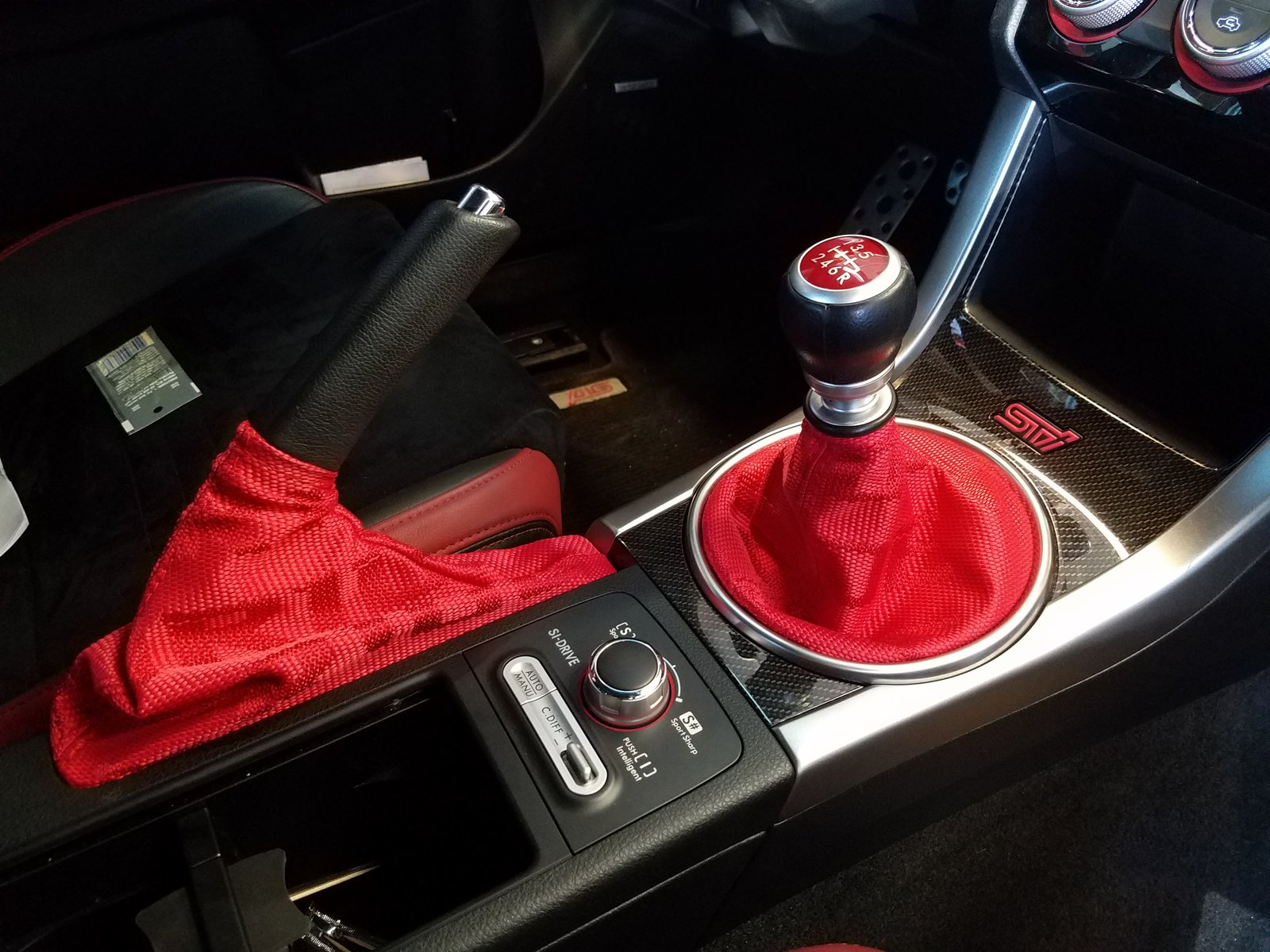 SUBARU WRX RED SUEDE SHIFT BOOT w/ RED STITCHING INTERIOR SHIFTER 2015